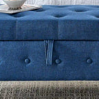 Banco de almacenamiento tapizado en tela gris/negro/beige/azul, con brazos enrollados, capacidad para 2 personas