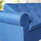 Banco de almacenamiento tapizado en tela gris/negro/beige/azul, con brazos enrollados, capacidad para 2 personas
