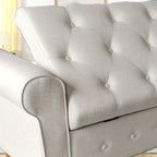 Banco de almacenamiento tapizado en tela gris/negro/beige/azul, con brazos enrollados, capacidad para 2 personas