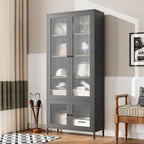 Mueble expositor de metal con puertas y cristal estriado negro/oscuro, 4 puertas, 5 estantes, 1 unidad