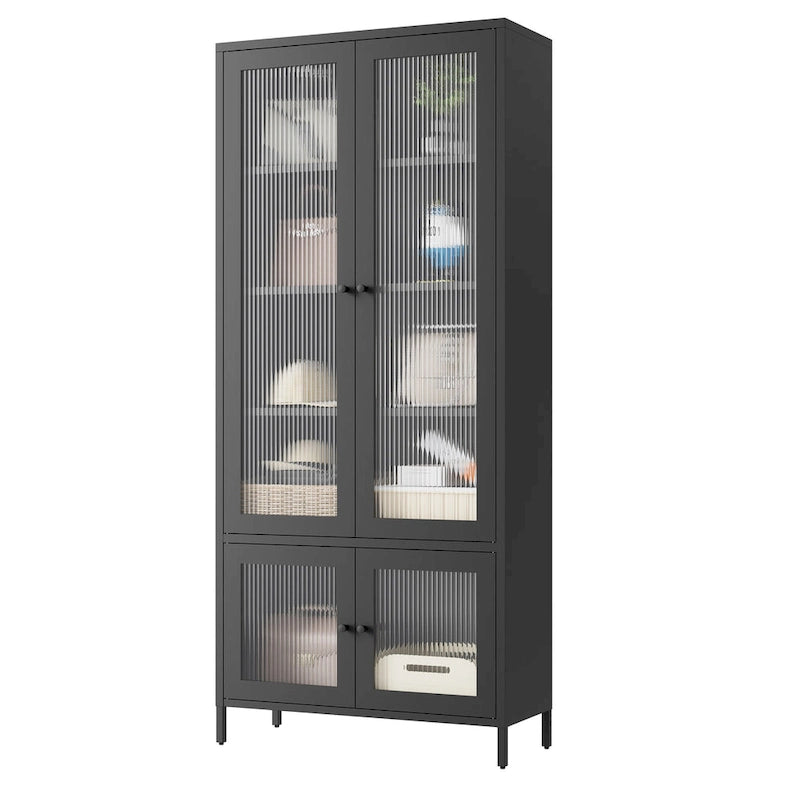 Mueble expositor de metal con puertas y cristal estriado negro/oscuro, 4 puertas, 5 estantes, 1 unidad