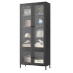 Mueble expositor de metal con puertas y cristal estriado negro/oscuro, 4 puertas, 5 estantes, 1 unidad