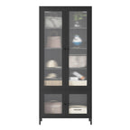 Mueble expositor de metal con puertas y cristal estriado negro/oscuro, 4 puertas, 5 estantes, 1 unidad