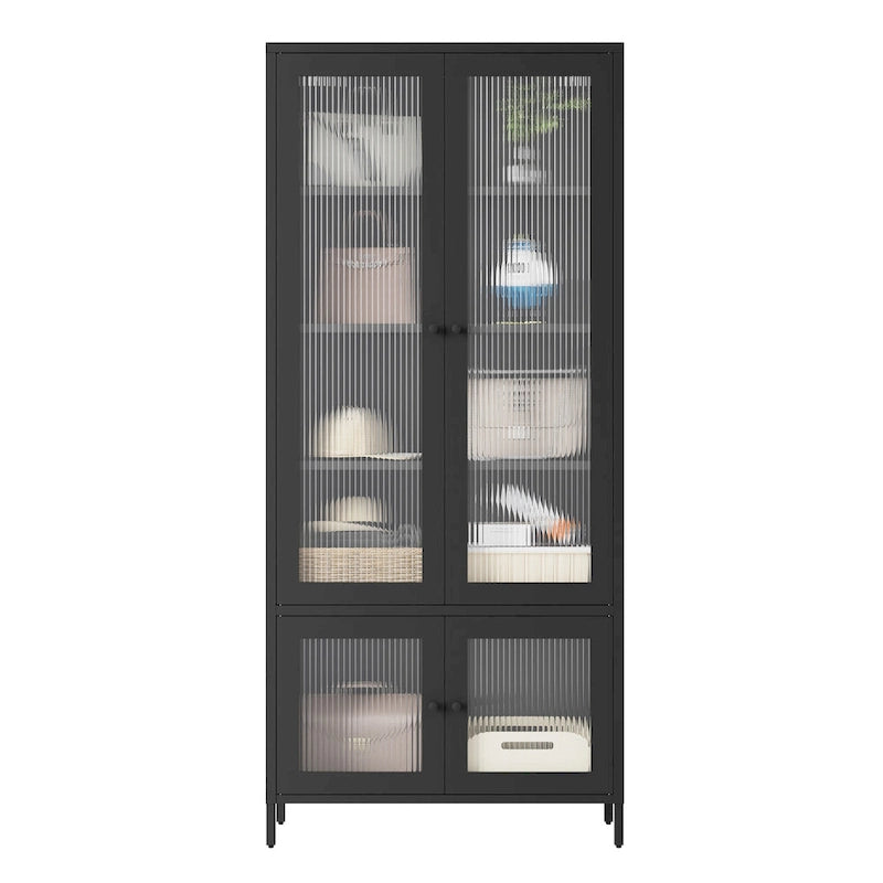 Mueble expositor de metal con puertas y cristal estriado negro/oscuro, 4 puertas, 5 estantes, 1 unidad