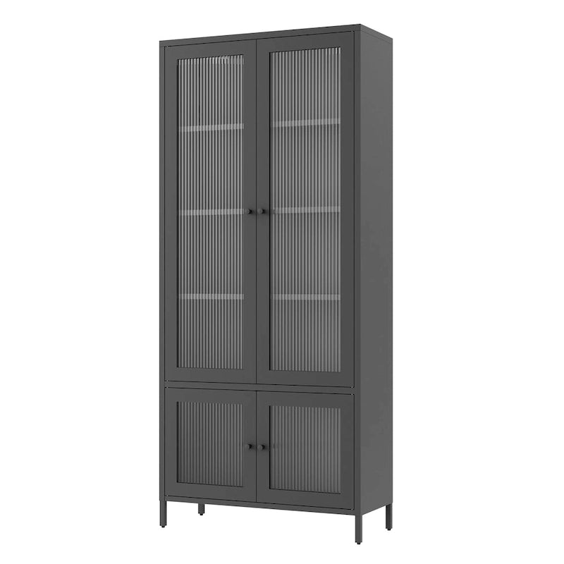 Mueble expositor de metal con puertas y cristal estriado negro/oscuro, 4 puertas, 5 estantes, 1 unidad