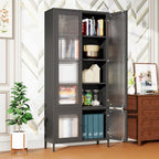 Mueble expositor de metal con puertas y cristal estriado negro/oscuro, 4 puertas, 5 estantes, 1 unidad
