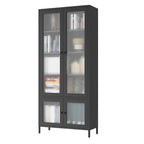Mueble expositor de metal con puertas y cristal estriado negro/oscuro, 4 puertas, 5 estantes, 1 unidad