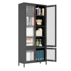 Mueble expositor de metal con puertas y cristal estriado negro/oscuro, 4 puertas, 5 estantes, 1 unidad