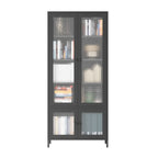 Mueble expositor de metal con puertas y cristal estriado negro/oscuro, 4 puertas, 5 estantes, 1 unidad