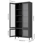 Mueble expositor de metal con puertas y cristal estriado negro/oscuro, 4 puertas, 5 estantes, 1 unidad