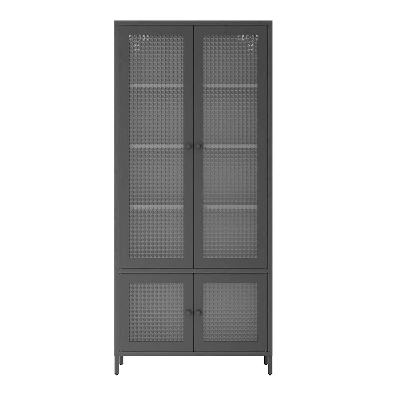 Mueble expositor de metal con puertas y cristal estriado negro/oscuro, 4 puertas, 5 estantes, 1 unidad