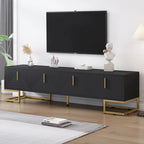 Mueble de TV Negro+Dorado con Manijas Doradas y Armarios para Televisores