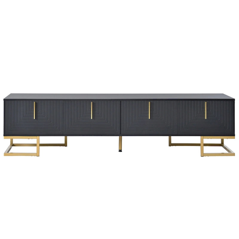 Mueble de TV Negro+Dorado con Manijas Doradas y Armarios para Televisores