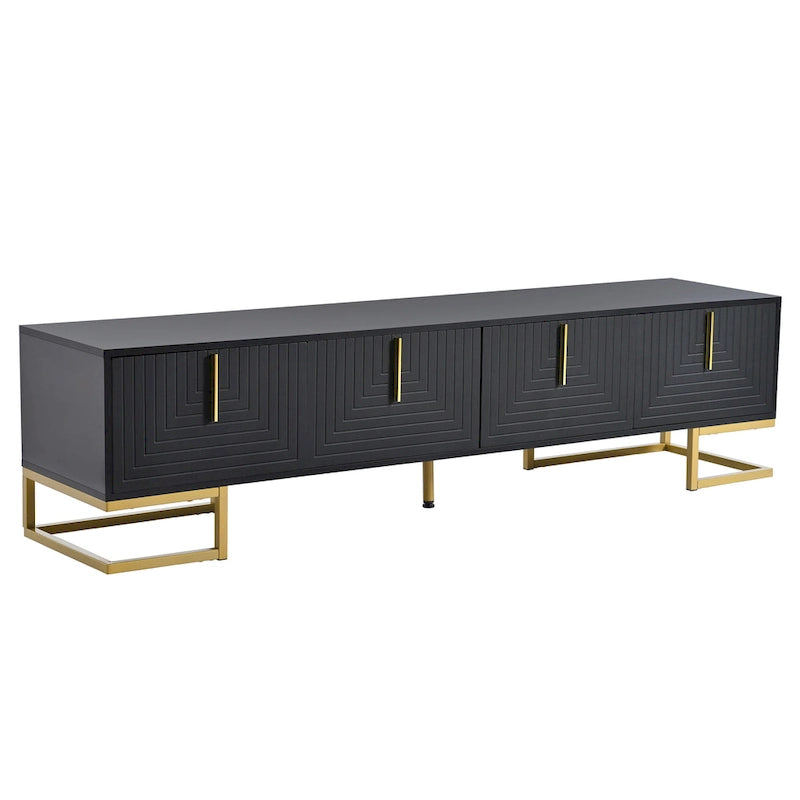 Mueble de TV Negro+Dorado con Manijas Doradas y Armarios para Televisores