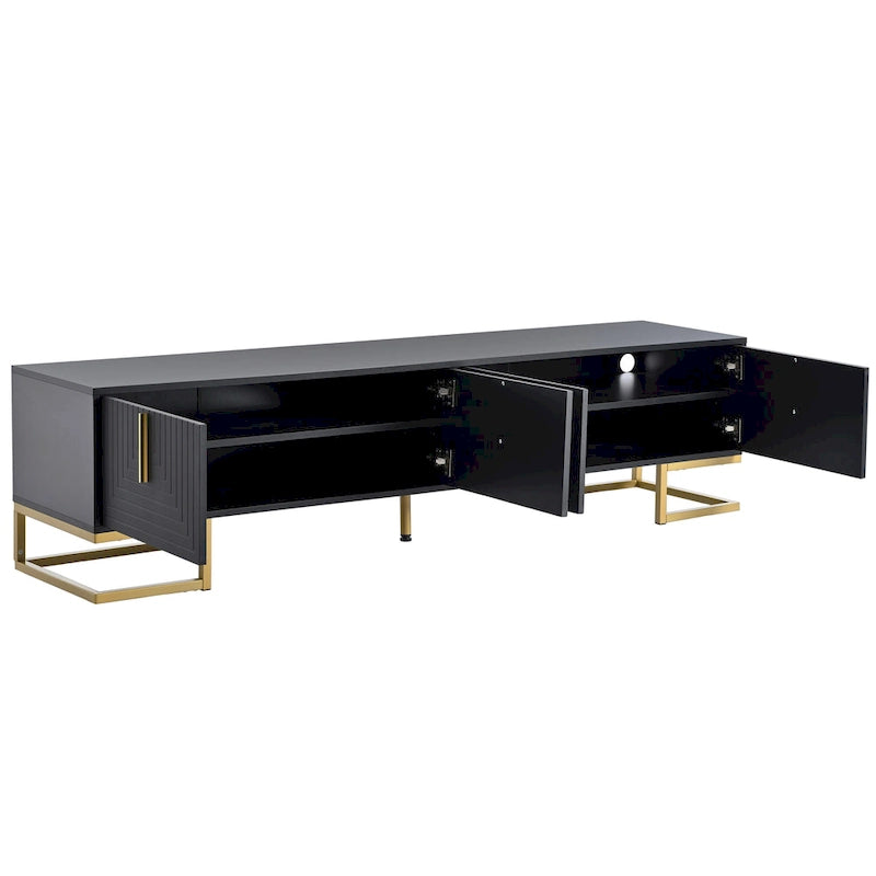 Mueble de TV Negro+Dorado con Manijas Doradas y Armarios para Televisores