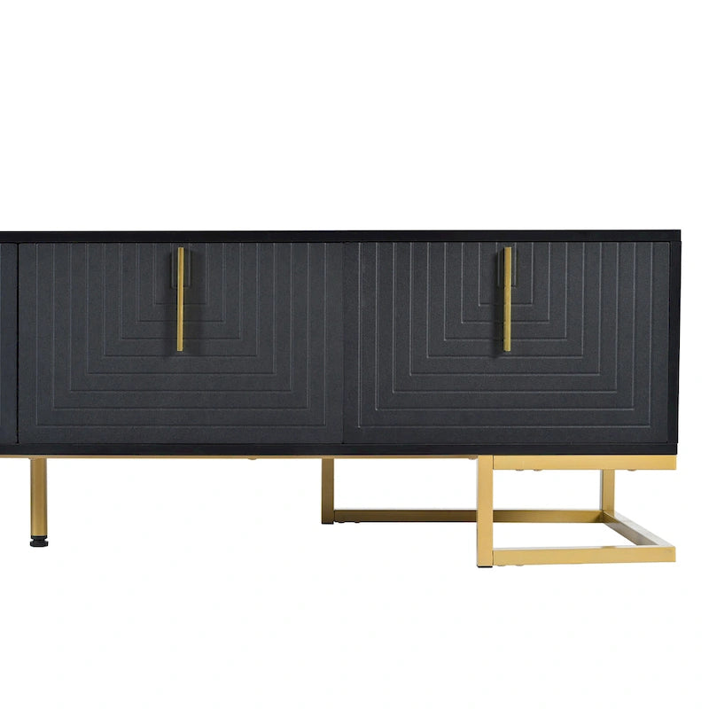 Mueble de TV Negro+Dorado con Manijas Doradas y Armarios para Televisores