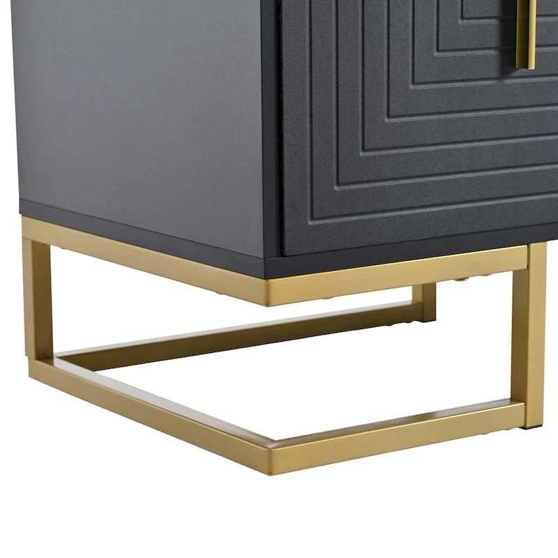 Mueble de TV Negro+Dorado con Manijas Doradas y Armarios para Televisores