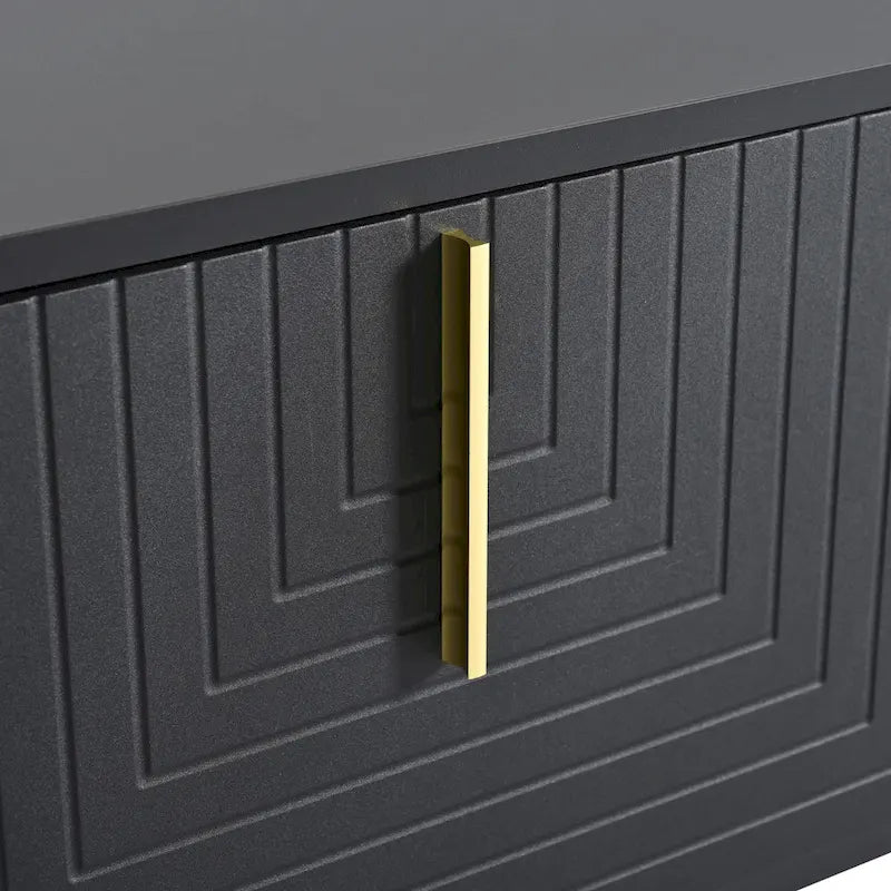 Mueble de TV Negro+Dorado con Manijas Doradas y Armarios para Televisores