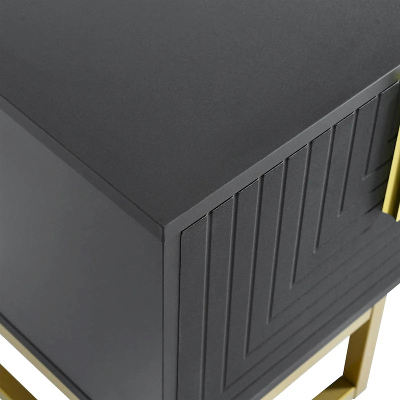 Mueble de TV Negro+Dorado con Manijas Doradas y Armarios para Televisores