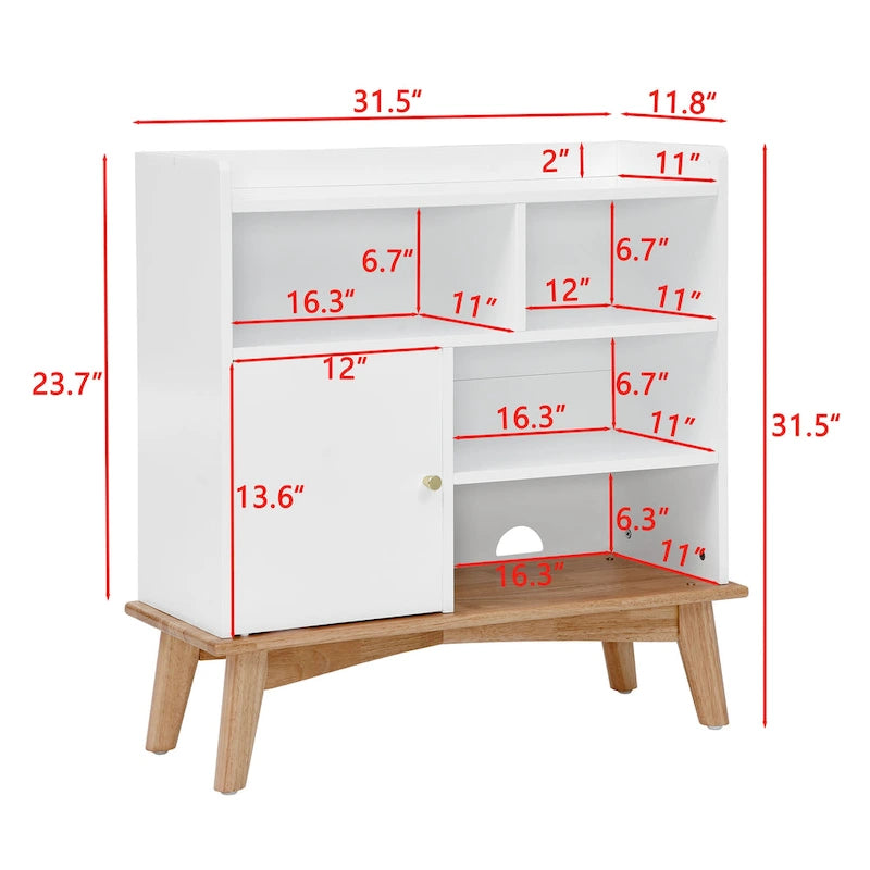 Mueble de almacenamiento color roble y blanco roto – Mueble de suelo de 5 estantes para 1 espacio
