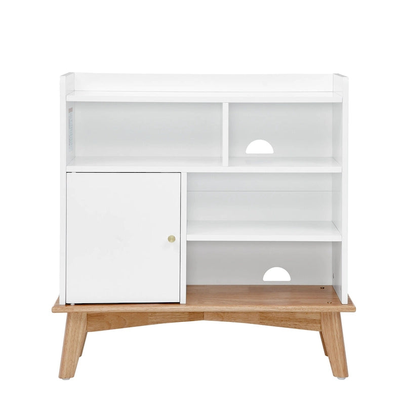 Mueble de almacenamiento color roble y blanco roto – Mueble de suelo de 5 estantes para 1 espacio