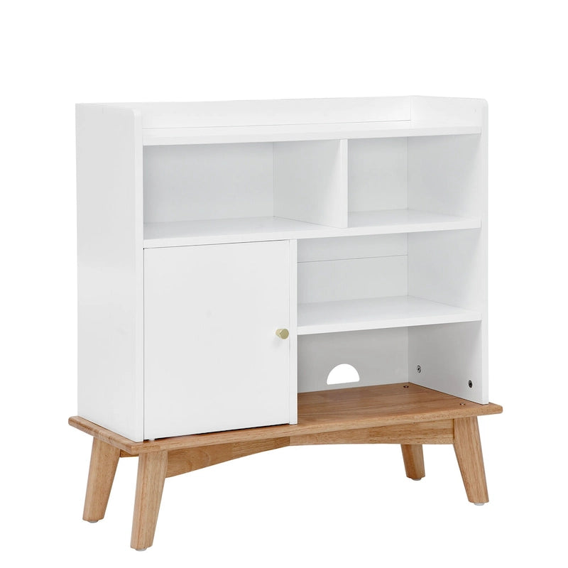 Mueble de almacenamiento color roble y blanco roto – Mueble de suelo de 5 estantes para 1 espacio