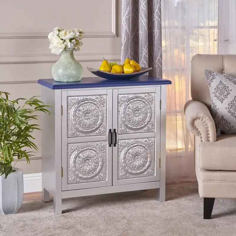 Mueble de almacenamiento con frontal de azulejos, marrón/azul marino, individual