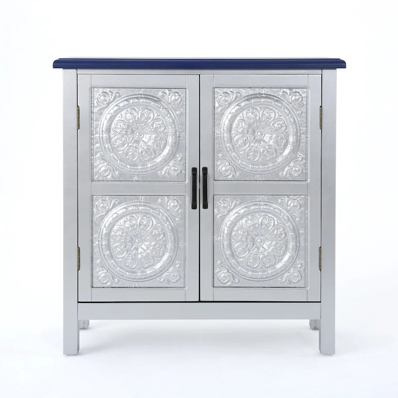 Mueble de almacenamiento con frontal de azulejos, marrón/azul marino, individual