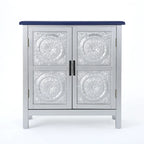 Mueble de almacenamiento con frontal de azulejos, marrón/azul marino, individual