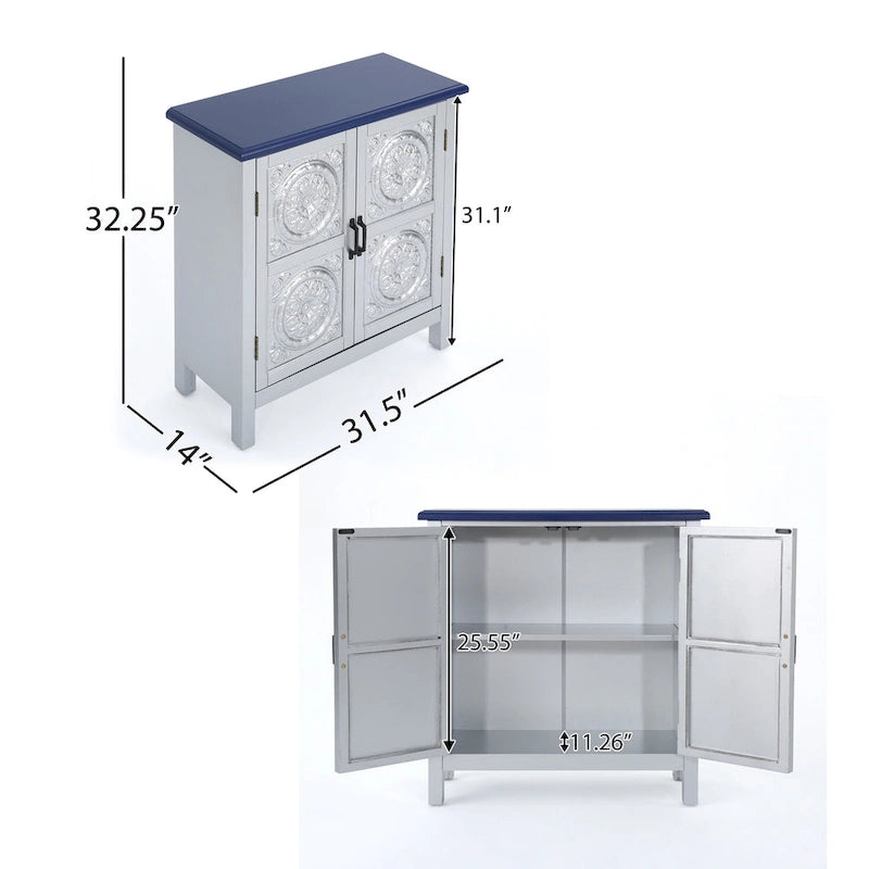 Mueble de almacenamiento con frontal de azulejos, marrón/azul marino, individual