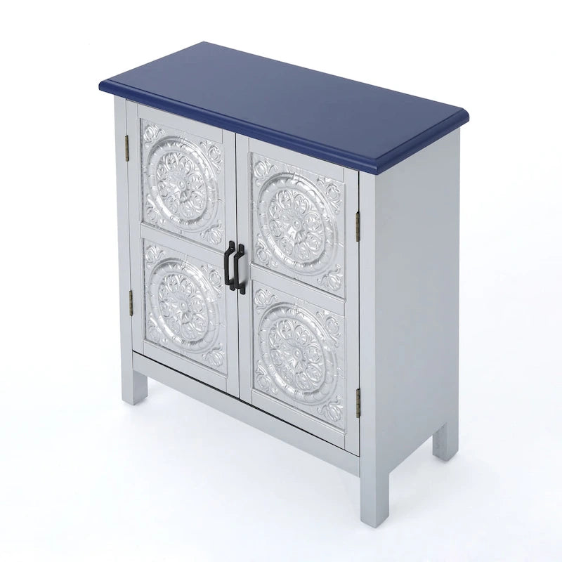 Mueble de almacenamiento con frontal de azulejos, marrón/azul marino, individual