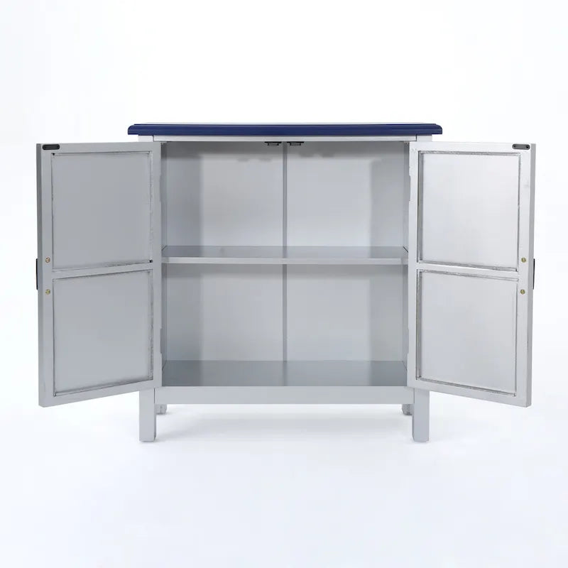 Mueble de almacenamiento con frontal de azulejos, marrón/azul marino, individual
