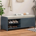Banco de almacenamiento con contraventanas y chapa de acacia – Blanco / Gris / Espresso / Azul marino / Blanco envejecido, 1 asiento