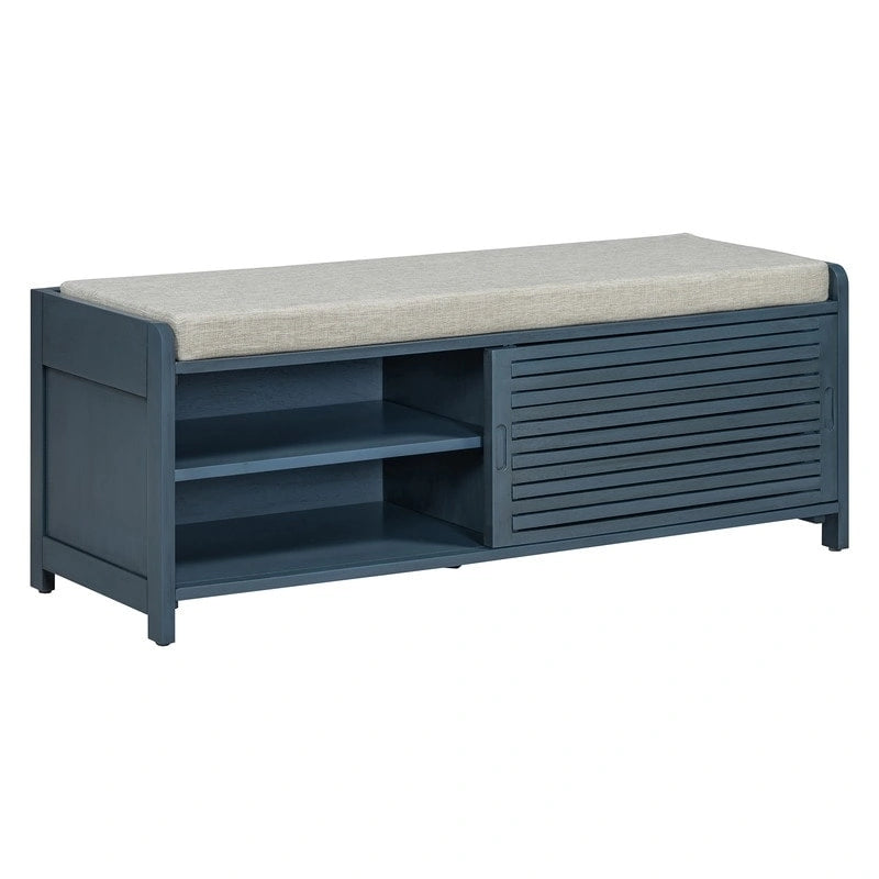Banco de almacenamiento con contraventanas y chapa de acacia – Blanco / Gris / Espresso / Azul marino / Blanco envejecido, 1 asiento