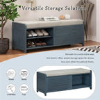 Banco de almacenamiento con contraventanas y chapa de acacia – Blanco / Gris / Espresso / Azul marino / Blanco envejecido, 1 asiento
