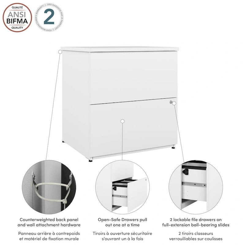 Archivador lateral de 2 cajones, estilo clásico – Carbón / Gris / Plateado / Blanco