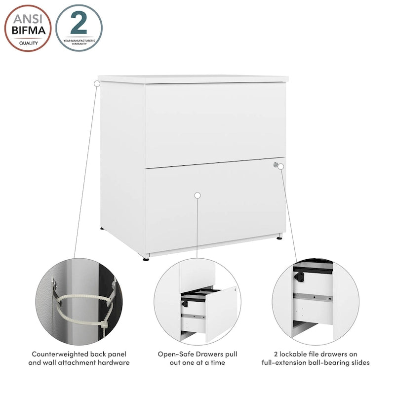 Archivador lateral de 2 cajones, estilo clásico – Carbón / Gris / Plateado / Blanco
