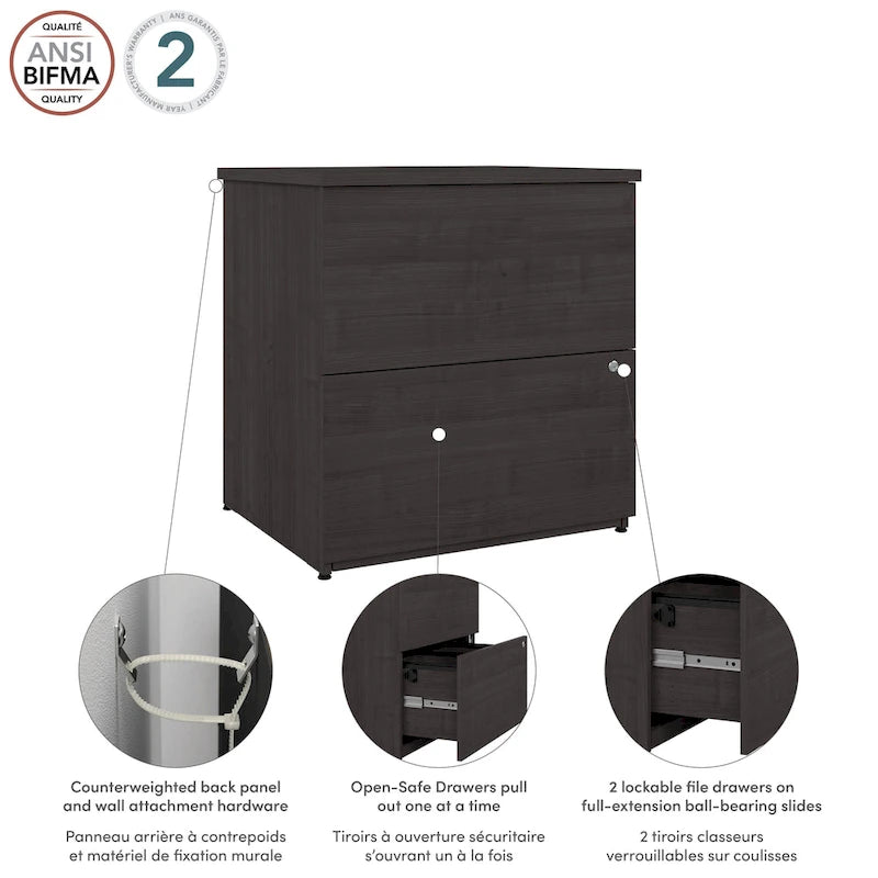 Archivador lateral de 2 cajones, estilo clásico – Carbón / Gris / Plateado / Blanco