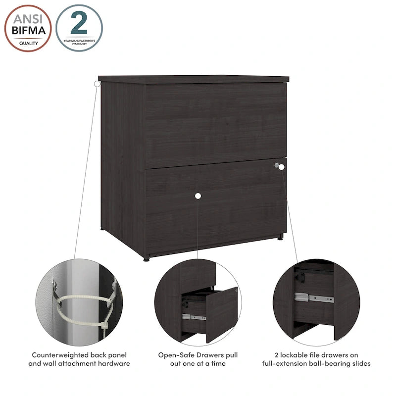 Archivador lateral de 2 cajones, estilo clásico – Carbón / Gris / Plateado / Blanco