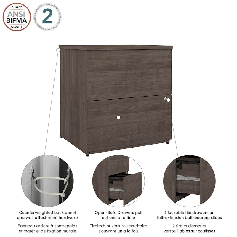 Archivador lateral de 2 cajones, estilo clásico – Carbón / Gris / Plateado / Blanco