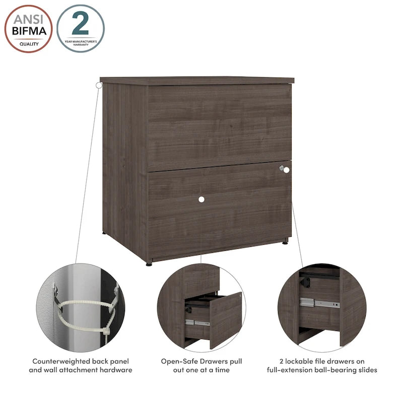 Archivador lateral de 2 cajones, estilo clásico – Carbón / Gris / Plateado / Blanco