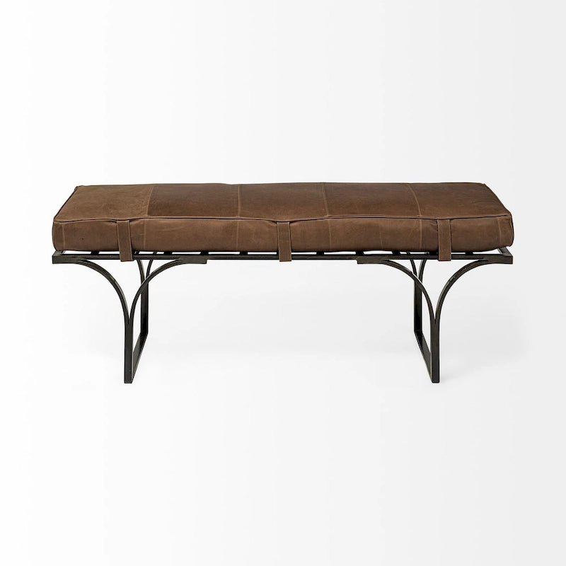 Marrón y negro / Piel genuina tapizada / Banco de entrada para 1 persona, 140 cm