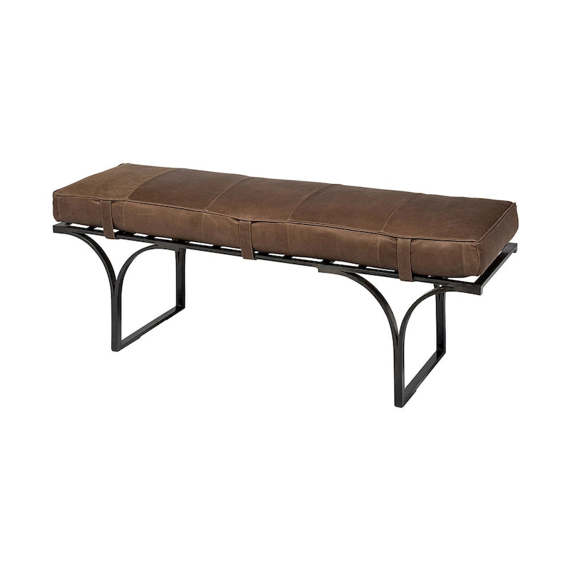 Marrón y negro / Piel genuina tapizada / Banco de entrada para 1 persona, 140 cm