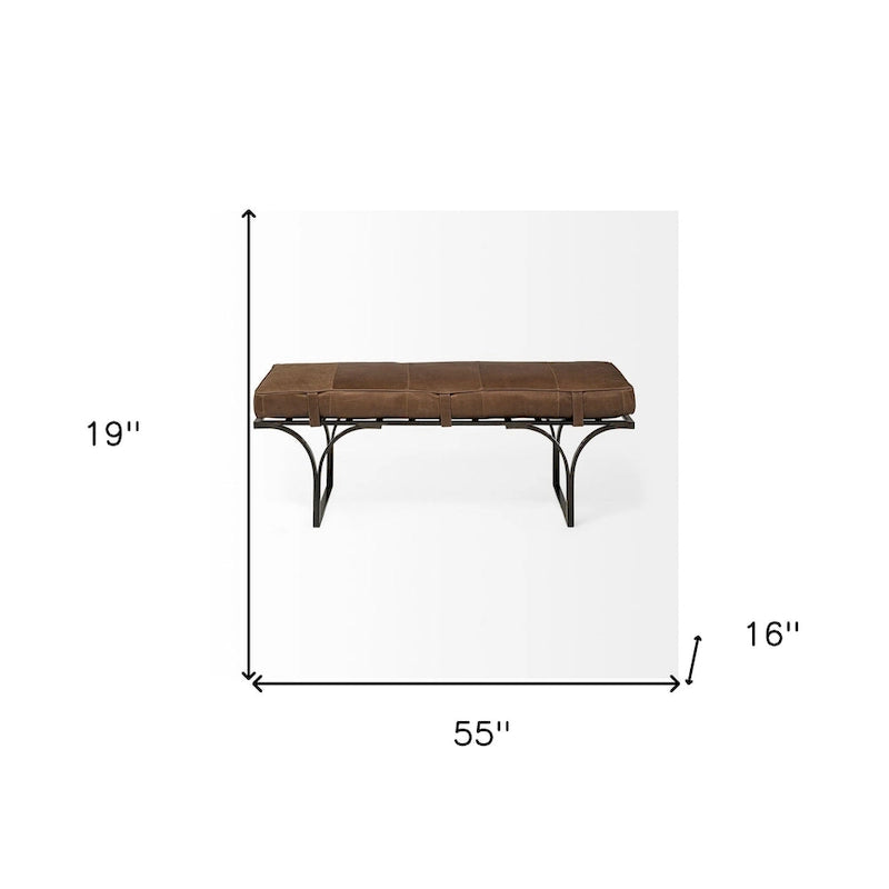 Marrón y negro / Piel genuina tapizada / Banco de entrada para 1 persona, 140 cm