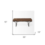 Marrón y negro / Piel genuina tapizada / Banco de entrada para 1 persona, 140 cm