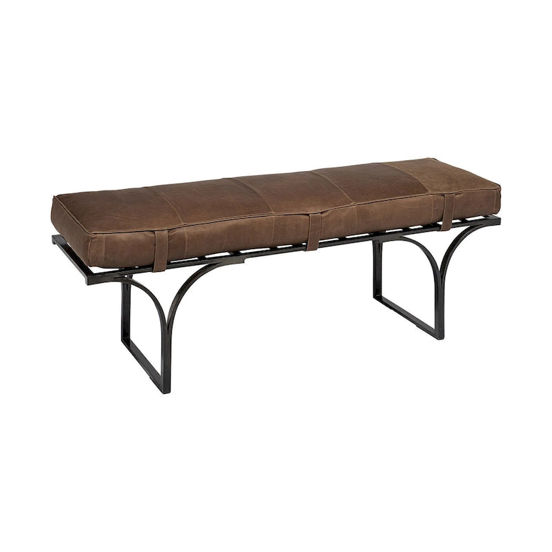 Marrón y negro / Piel genuina tapizada / Banco de entrada para 1 persona, 140 cm