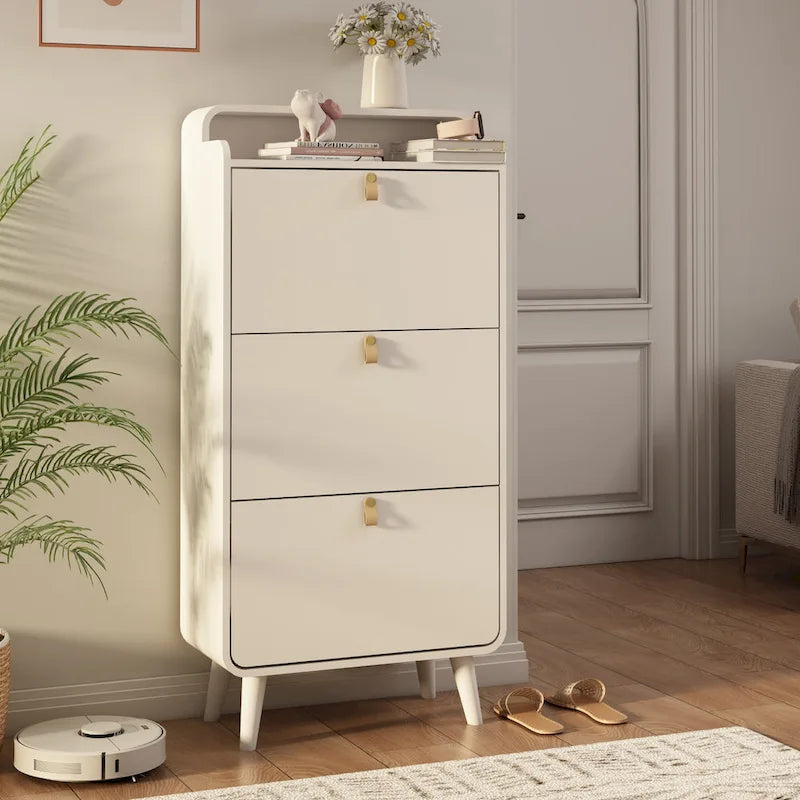 Zapatero blanco de 3 cajones con estilo de arco - Capacidad para hasta 18 pares