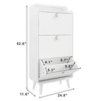 Zapatero blanco de 3 cajones con estilo de arco - Capacidad para hasta 18 pares