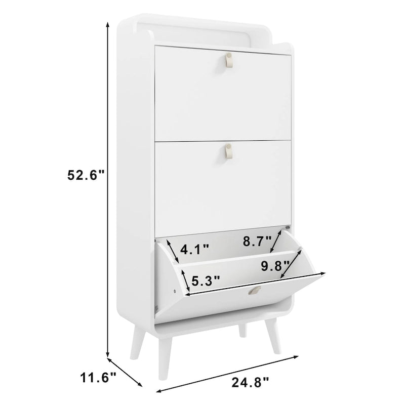 Zapatero blanco de 3 cajones con estilo de arco - Capacidad para hasta 18 pares