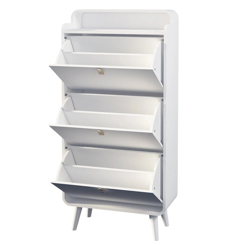 Zapatero blanco de 3 cajones con estilo de arco - Capacidad para hasta 18 pares